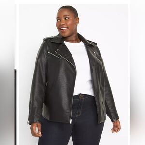 LANE BRYANT Faux Leather Motto Jacket Women's Size 26-28. NWOT